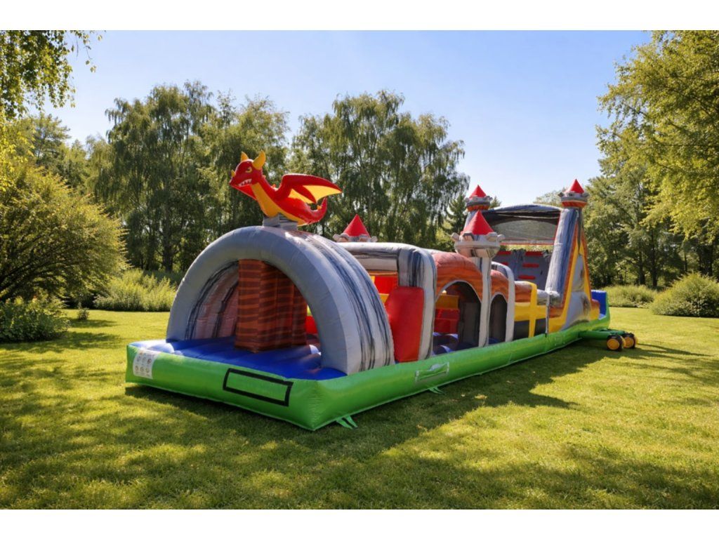 Aufblasbarer Hindernisparcours Drache 18 × 3 × 4,5 m