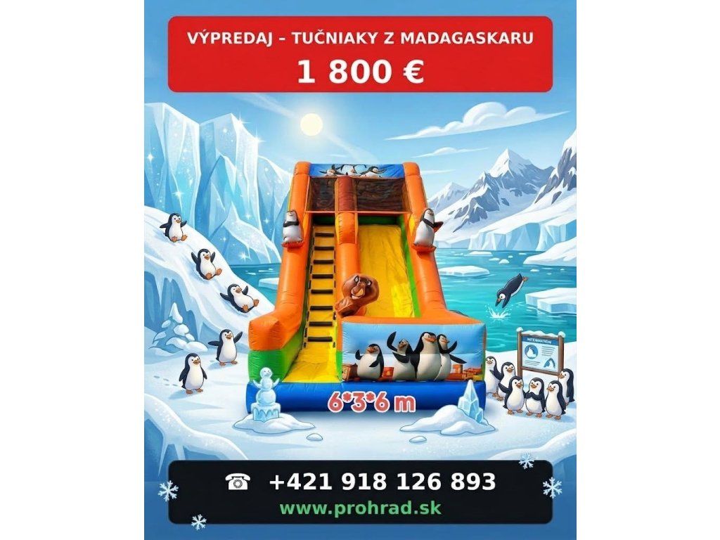 Hüpfburg Pinguine aus Madagascar 6 × 3 × 6 m – gebraucht